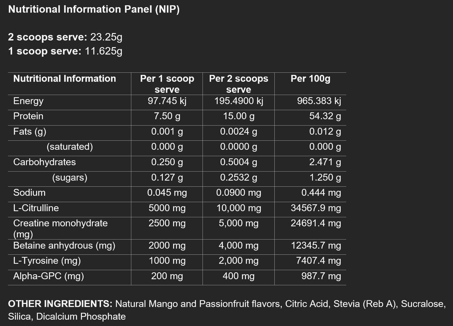 Mango Passionfruit Non-Stim Pre-Workout